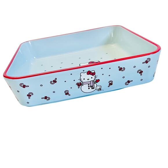 Hello Kitty Square Baking Pan 9" Christmas Snowman Ceramic Casserole Bakeware - Picture 4 of 7